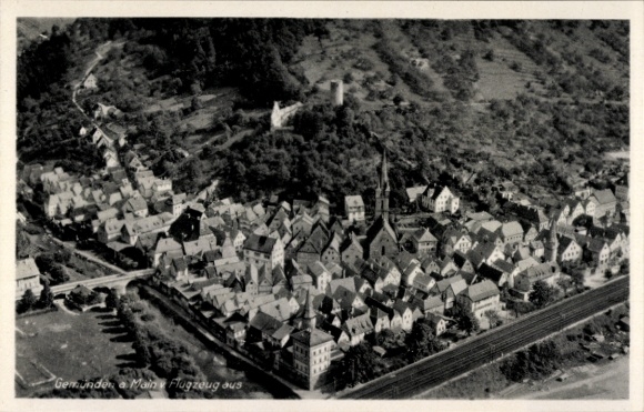 Postcard Gemünden am Main Lower Franconia, aerial photograph