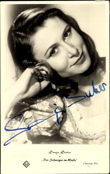 Postcard actress Sonja Sutter, portrait, The Silence in the Forest, autograph