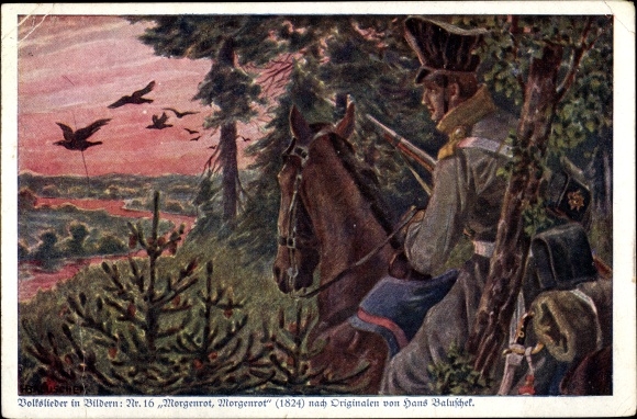 Artist PC Baluschek, H., Morgenrot, Morgenrot, folk song no. 16, colonial warrior donation, German soldier