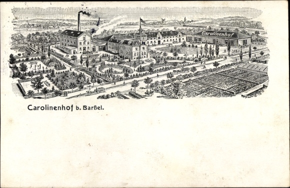 Postcard Carolinenhof Barßel in Lower Saxony, agricultural steam grain brandy distillery