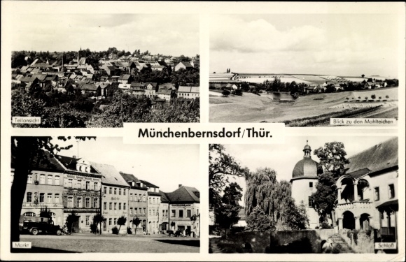 PC Münchenbernsdorf in Thuringia, partial view, view of the grinding ponds, market, castle