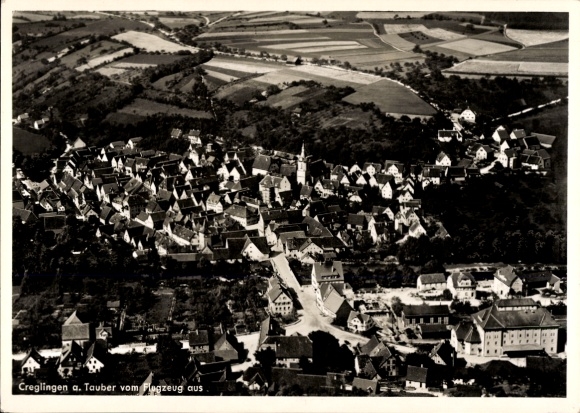 Postcard Creglingen an der Tauber, aerial photograph