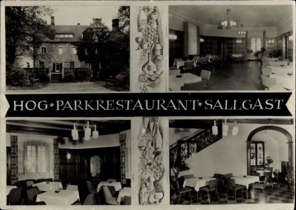 Ak Sallgast in der Niederlausitz, HOG Parkrestaurant Sallgast, Innenansicht und Außenansicht