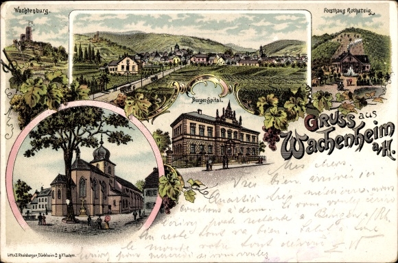 Chromo-Litho Wachenheim in der Pfalz, Bürgerspital, Wachtenburg, Forsthaus Rothstein