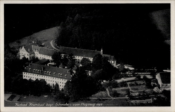 Postcard Krumbach in Schwaben, Krumbad, aerial photograph