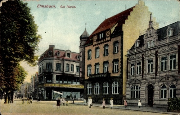 Postcard Elmshorn in Holstein, market, shop for ready-made clothing and fashion goods