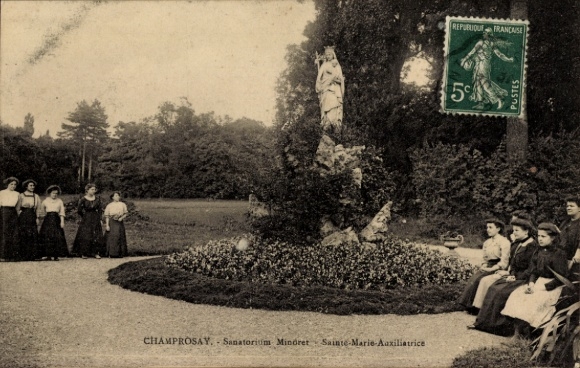 Ak Champrosay Draveil Essonne, Garten mit Statue, sanatoriale Atmosphäre, Frauen in n Kleidern