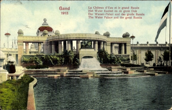 Postcard Gent East Flanders, World Exhibition 1913, The Water Palace, large basin