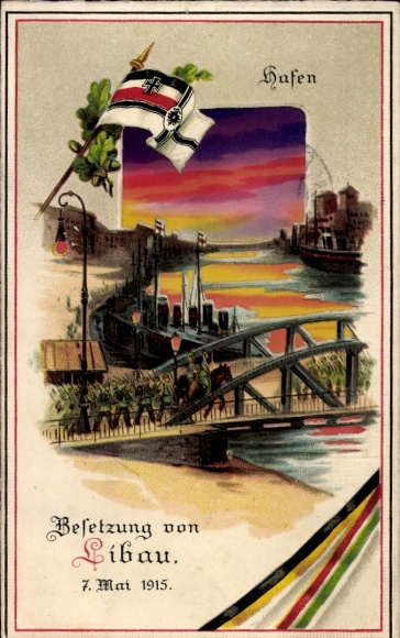 Przystanek pod światło KP Liepaja Libau Łotwa, flaga, żołnierze, port