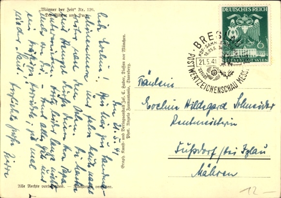 Postcard Führer and Reich Chancellor Adolf Hitler, Benito Mussolini, State Meeting, Men of the Time 126