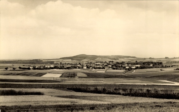 Postcard Rauschwitz Elstra Oberlausitz, landscape photograph, hills, meadows, fields, village view
