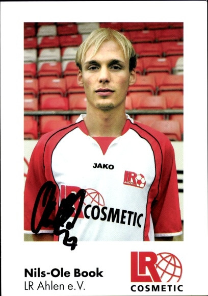 Autogrammkarte Fußballer Nils Ole Book, Rot Weiss Ahlen, Autogramm