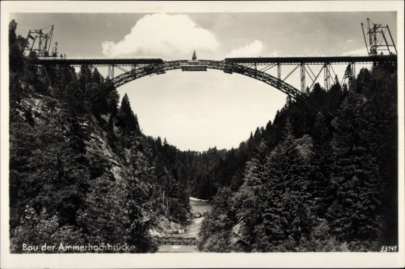 Postcard Echelsbach Bad Bayersoien in Upper Bavaria, construction of the Ammerhochbrücke, Echelsbacher Bridge