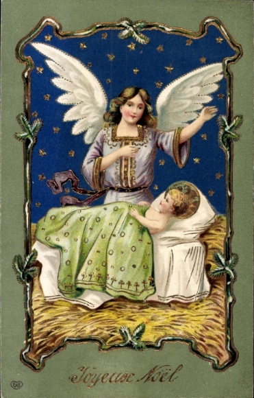 Wenskaart Kerstmis, engel, kindje Jezus