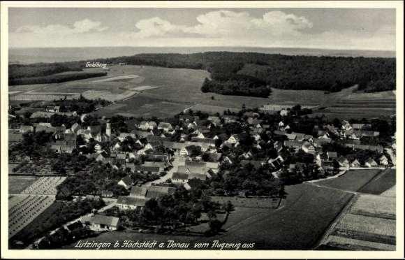 Postcard Lutzingen near Höchstadt on the Danube, aerial photograph, residential building views, landscape, Goldberg
