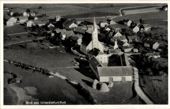 Postcard Unterdietfurt Lower Bavaria, aerial photograph
