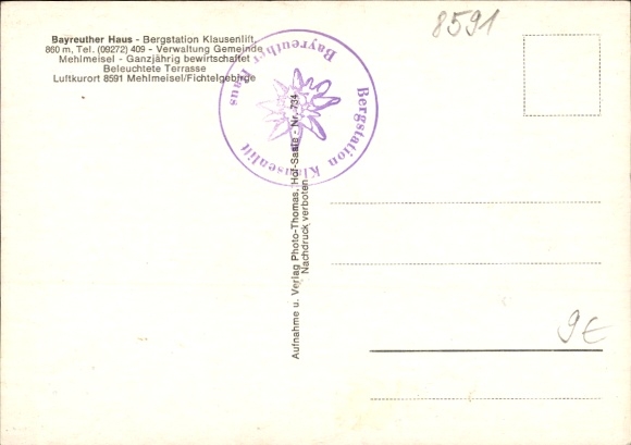 Postcard Mehlmeisel in the Fichtelgebirge, Bayreuther Haus, Klausenlift mountain station