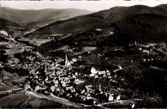 Postcard Kappelrodeck in the Black Forest, aerial view of the Black Forest, many houses, churches, forests