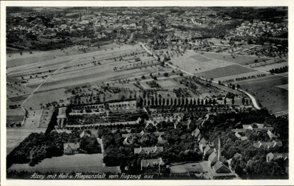 Postcard Alzey in Rheinhessen, sanatorium and nursing home, aerial photograph