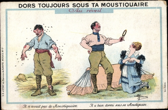 Artist Postcard Guillaume, Albert, Dors Toujours sous ta Moustiquaire, Au reveil, Schutz vor Insects