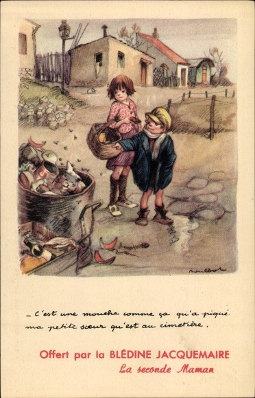 Artist PC Poulbot, Ligue Nationale contre le Taudis, children, dustbin, flies