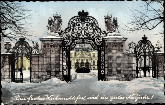 Postcard Vienna 3 country road, Belvedere Palace, winter view