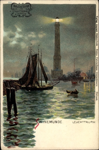 Kunstenaar litho Hirsch, H, Świnoujście Świnoujście Pommeren, vuurtoren
