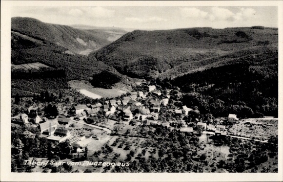 Postcard Taben Rodt an der Saar, aerial photograph, first department store on the square