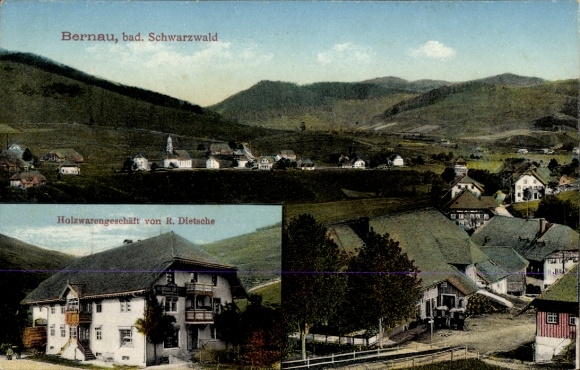 Ak Bernau im Schwarzwald, Gesamtansicht, Holzwarengeschäft