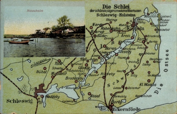 Kaarten Ak Maasholm an der Schlei, Kappeln, Oostzee, Eckernförde, Nübel