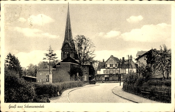 Ansichtkaart Schwarzenbek in Lauenburg, straatbeeld, kerk