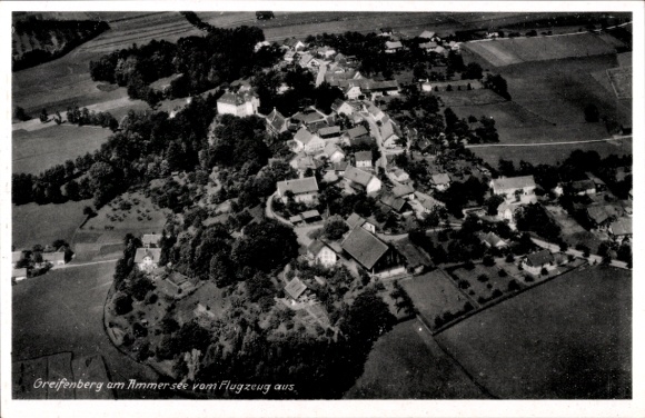 Postcard Greifenberg in Upper Bavaria, aerial photograph