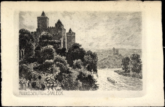Künstler Ak Jander, Carl, Bad Kösen Naumburg an der Saale, Rudelsburg, Saaleck