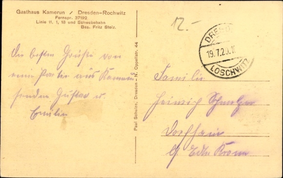 Postcard Dresden Rochwitz, Guesthouse Kamerun
