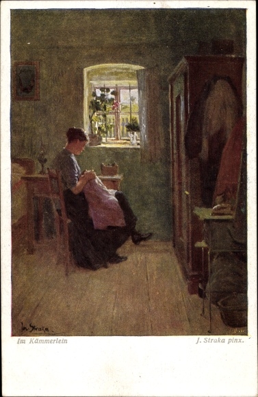 Artist PC Straka, Josef, sewing woman