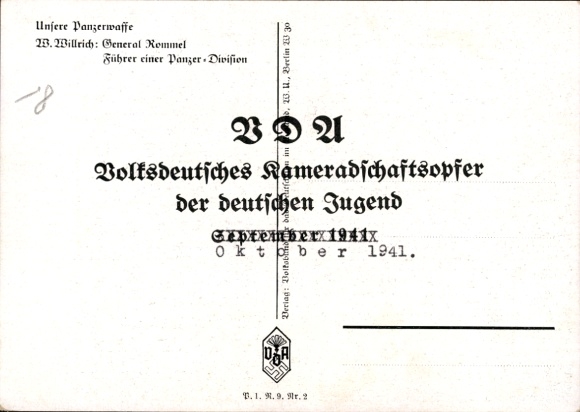 Artist Postcard Willrich, Wolfgang, Major General Rommel, Knight's Cross holder, Panzer Division, VDA