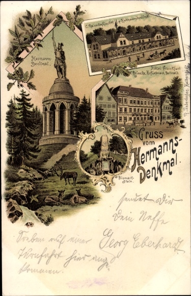 Chromo-Litho Detmold in North Rhine-Westphalia, Hermann Monument, Hotel Frankfurt, Reinecke&#39;s Inn