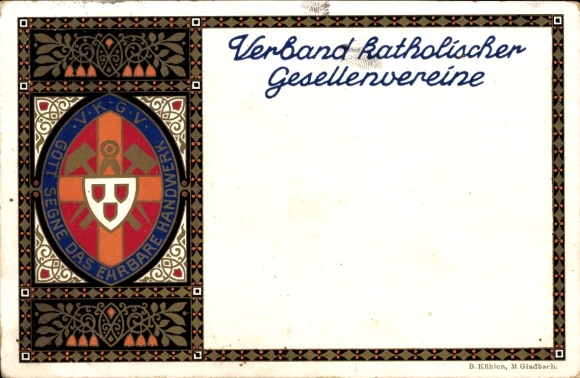 Postcard Association of Catholic Journeymen's Associations, God bless the honorable craft