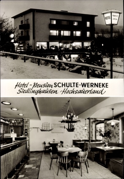 Postcard Siedlinghausen Winterberg in Sauerland, Hotel Pension Schulte Werneke, winter view