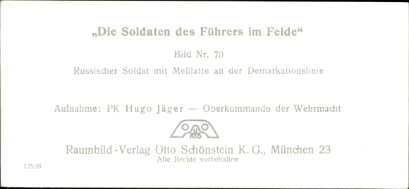 Stereo spatial image photo &quot;The soldiers of the Führer in the field&quot;, No. 70, Russian soldier, demarcation line