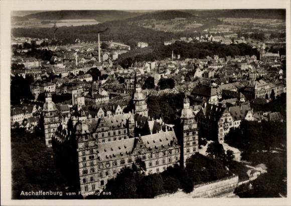 Postcard Aschaffenburg, aerial photograph of the castle