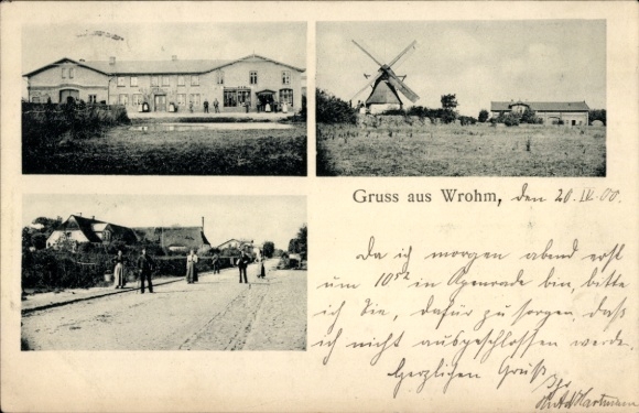 Ak Wrohm in Dithmarschen, stadsgezichten, windmolen