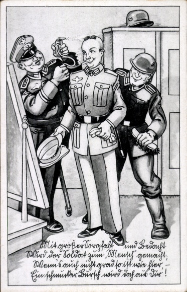 Postcard German Wehrmacht, Army Commander in front of the Mirror, Brush, Cigarette, Great Care