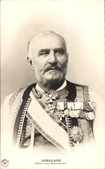 Postcard Nicholas Prince of Montenegro, portrait, uniform, order, NPG 266-21