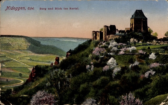 Postcard Nideggen in the Eifel, view from the castle into the Rur valley