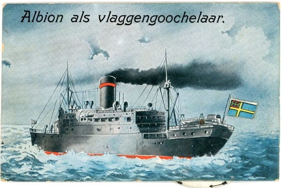 Mechanical Postcard Steamer, steamship, Albion as vlaggengoochelaar