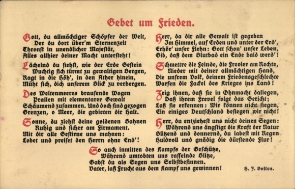Postcard Religion, Prayer for Peace, God, almighty Creator of the world...