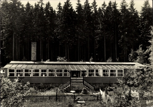 Postcard Schierke Wernigerode in the Harz Mountains, FDGB recreation home, surrounded by trees, large windows, well-kept