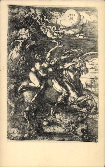 Artist Postcard Dürer, A., Abduction of a Woman on the Unicorn
