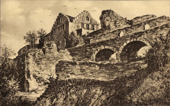 Kunstenaar Ak Bad Münster am Stein, Kasteel Ebernburg